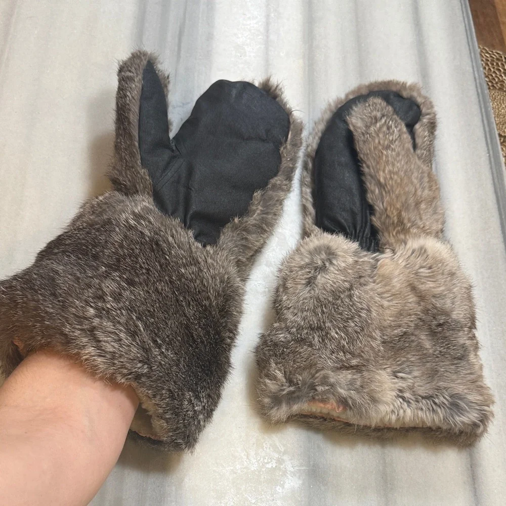Rare Vintage Rabbit Fur Extra Long Mittens Gloves